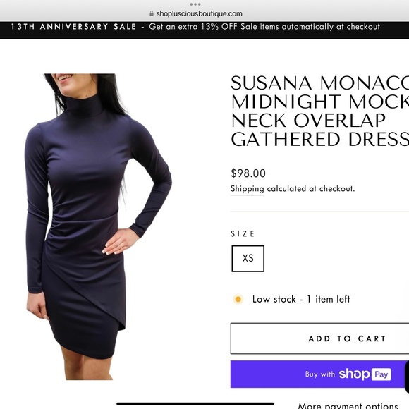 Susana Monaco Midnight Blue Mock Neck Rusched Mini Dress - NWT - XS - Picture 8 of 9